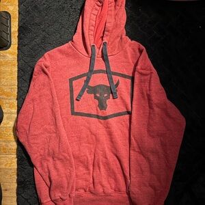 Under Armour The Rock Collaboration Red Hooded Sweatshirt with Black Bull Emblem